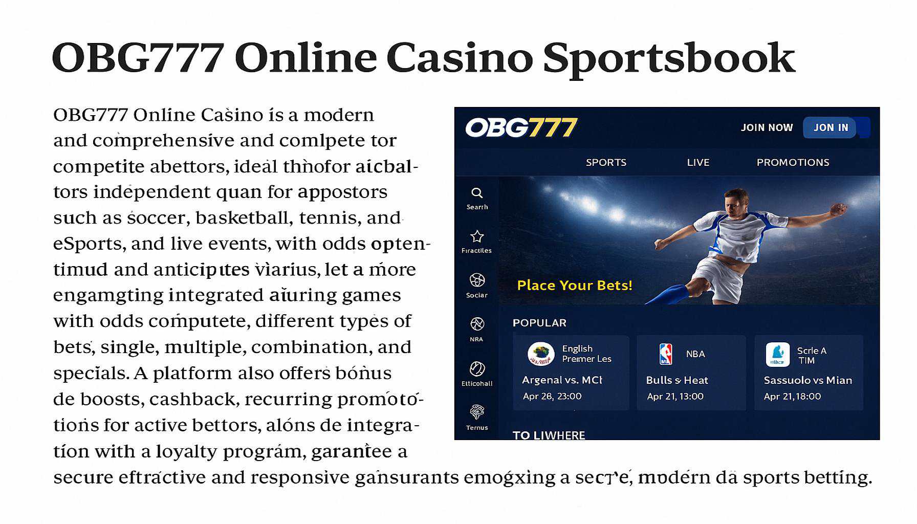 Apostas esportivas no cassino online OBG777 
